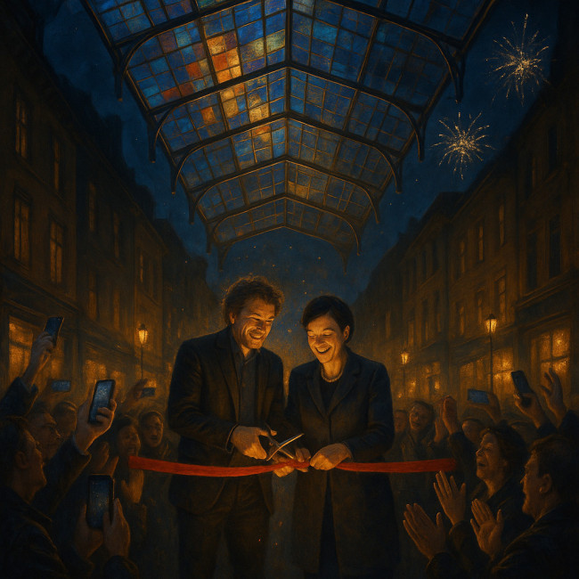 inauguration nocturne d'une verrière monumentale