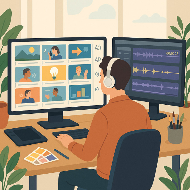Infographiste motion planifiant l'accessibilité sur un storyboard