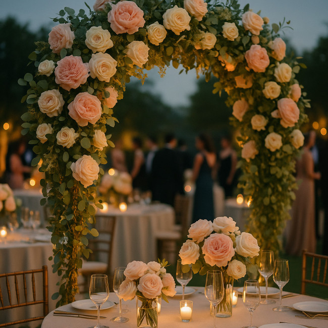 installation florale haut de gamme lors d'un gala 2025