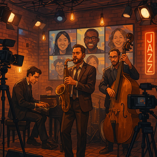 Concert de jazz virtuel diffusé en direct avec public en ligne