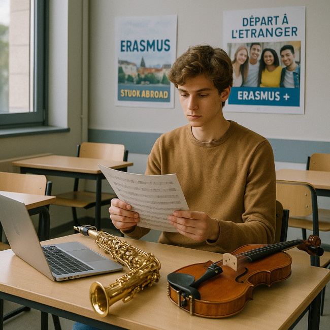 Étudiant musicien examinant un parcours diplômant