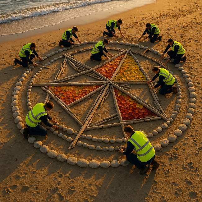vue aérienne d'une performance de land art d'entreprise