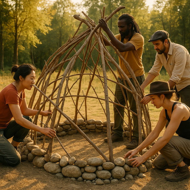 artistes collaborant lors d'un symposium de land art