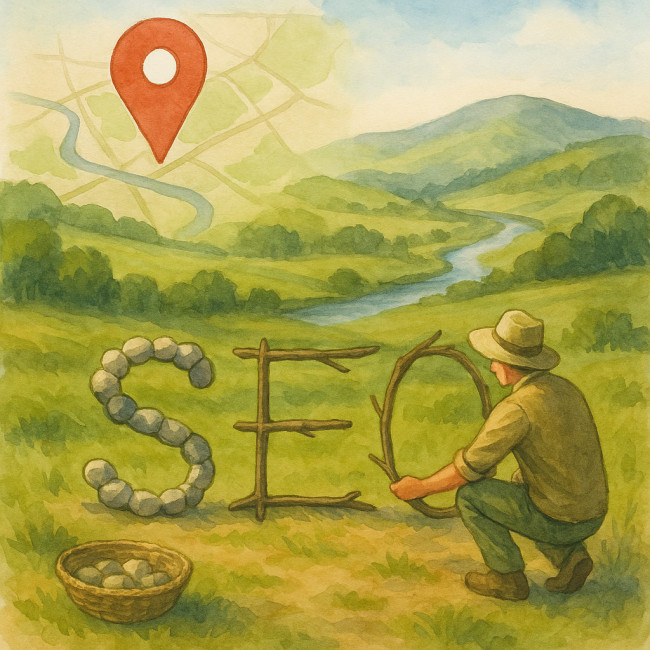 Illustration d'un land artiste et référence au SEO local