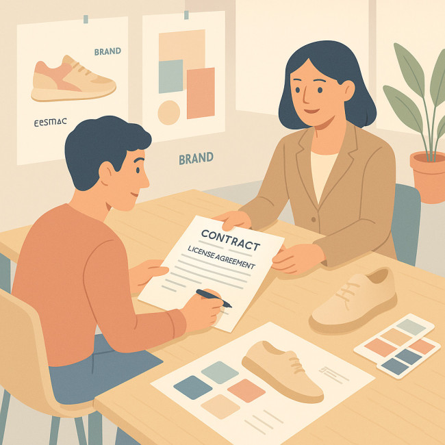 Designer signant une licence de design avec une marque