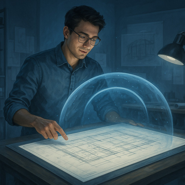 Architecte protégeant ses plans durant un concours