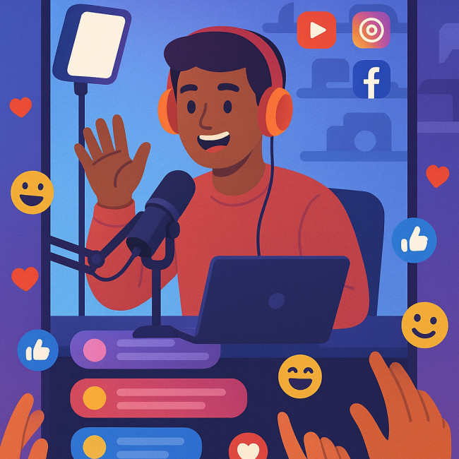 Créateur animant un live interactif multicanal