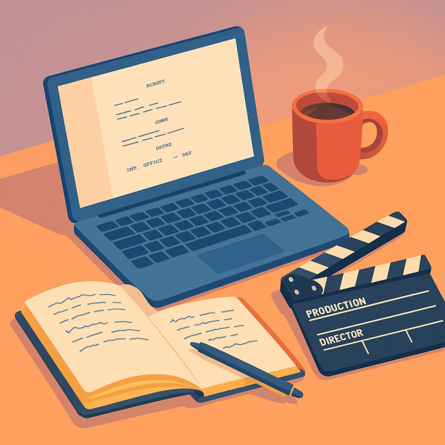 Ordinateur portable affichant un logiciel de scénario