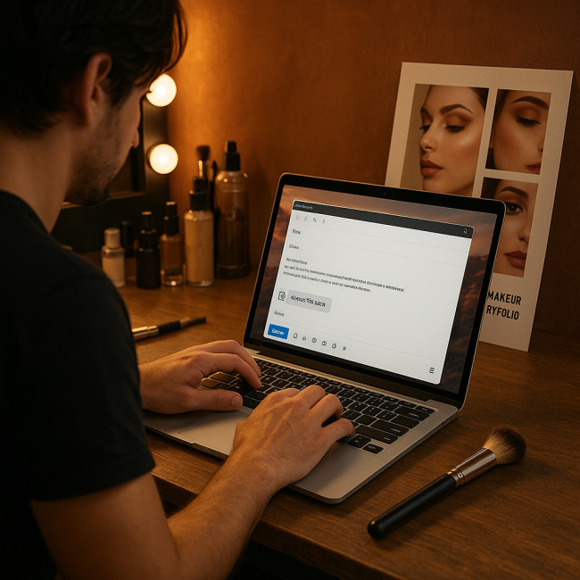 Maquilleur écrivant une réponse d'agence