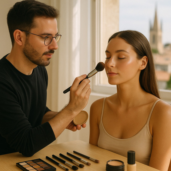 maquilleur à Montpellier en plein maquillage