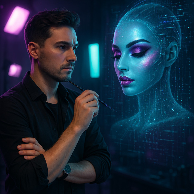 Maquilleur surveillant une IA qui copie un look