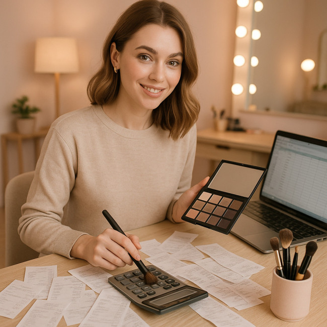 maquilleuse calculant son taux horaire