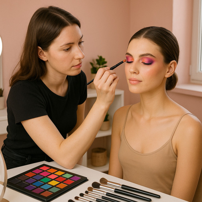 maquilleuse toulousaine en plein travail dans un studio de shooting