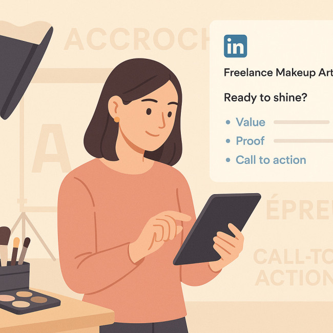 maquilleuse envoyant un message LinkedIn à un studio photo