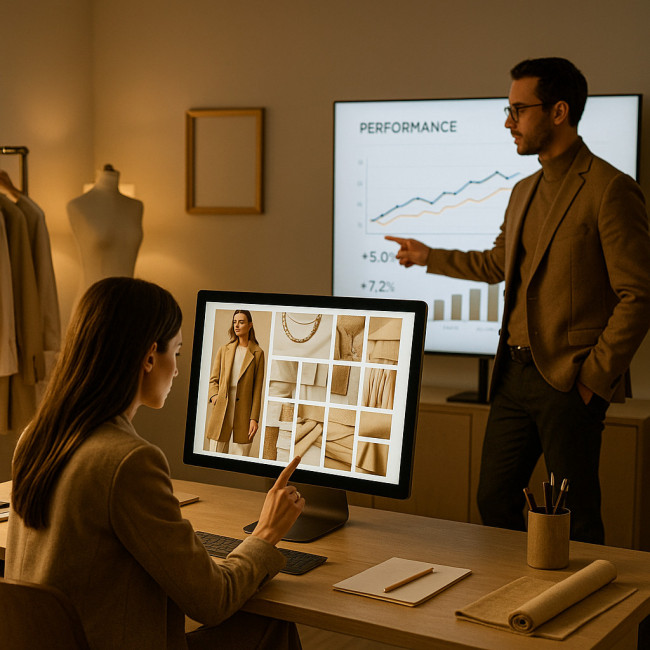 illustration styliste et analyste marketing mesurant le ROI