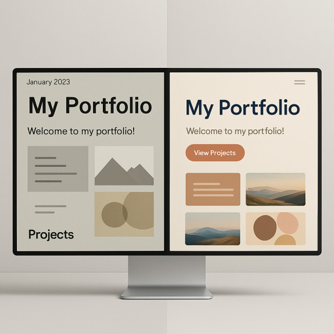 Comparatif avant-après d'un portfolio