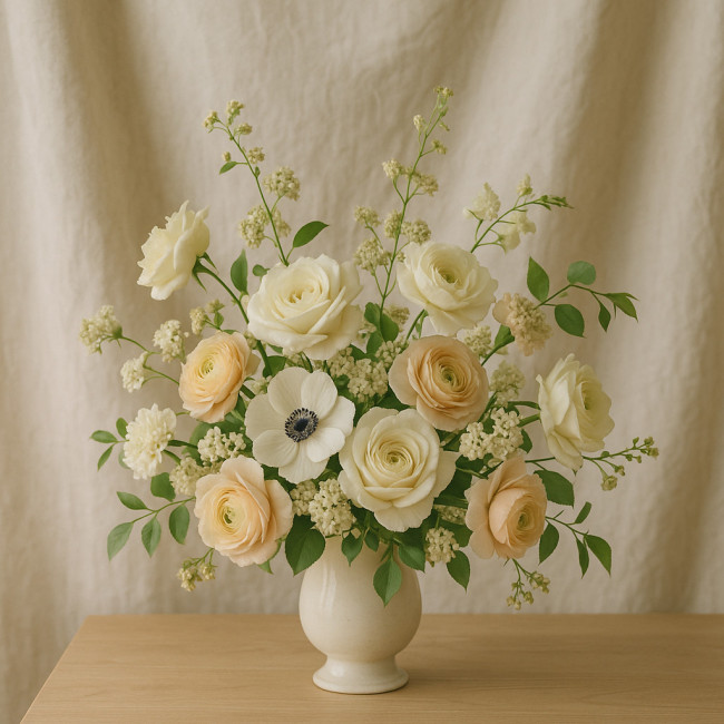 Décor épuré et lumière diffuse pour photographier un bouquet