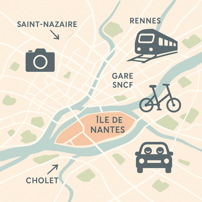carte stylisée des trajets des modèles nantais