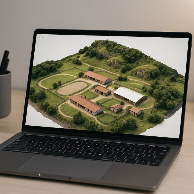 Modèle 3D d'un centre équestre dans un book en ligne