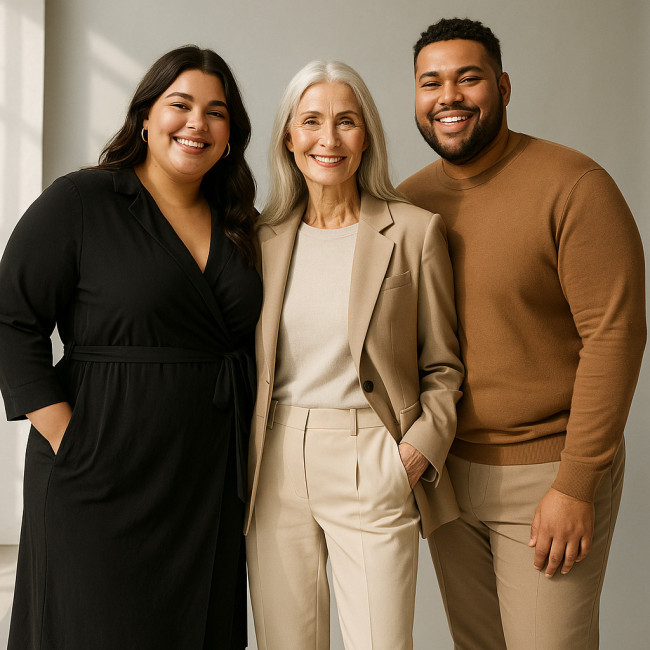 Trois modèles inclusifs, plus-size et senior, dans un studio parisien