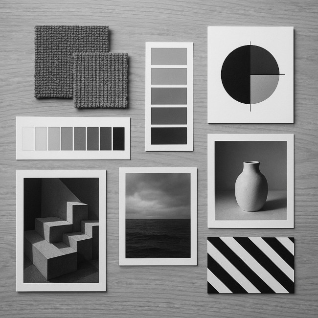 Moodboard nu artistique sur une table en studio