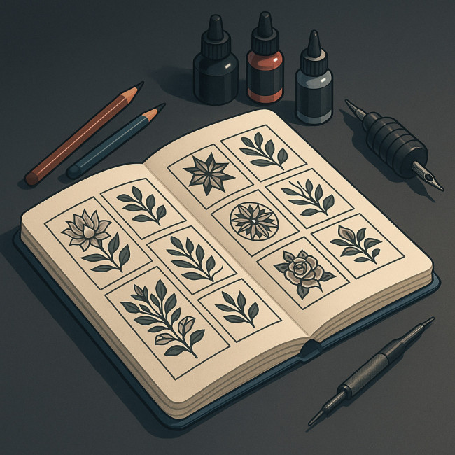 carnet présentant des motifs modulaires de tatouage