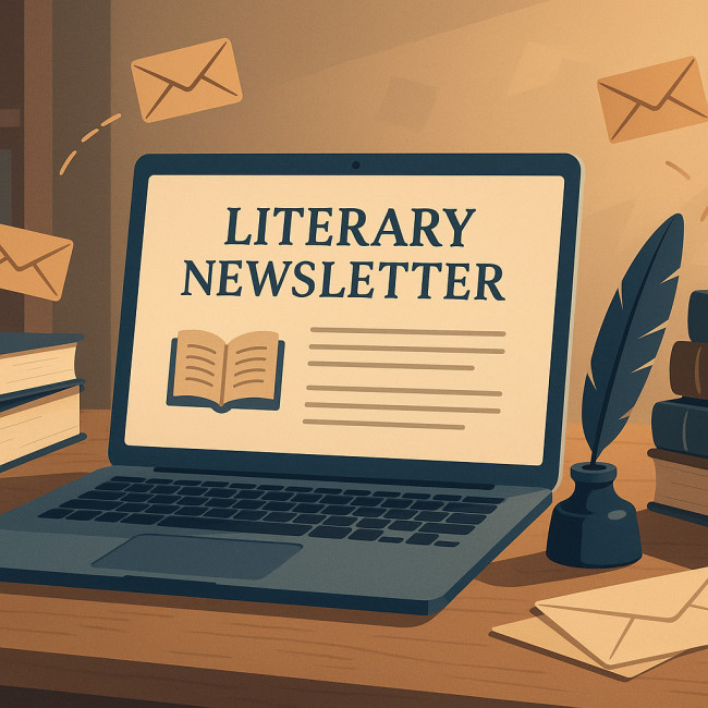 illustration d'une newsletter littéraire sortant d'un ordinateur