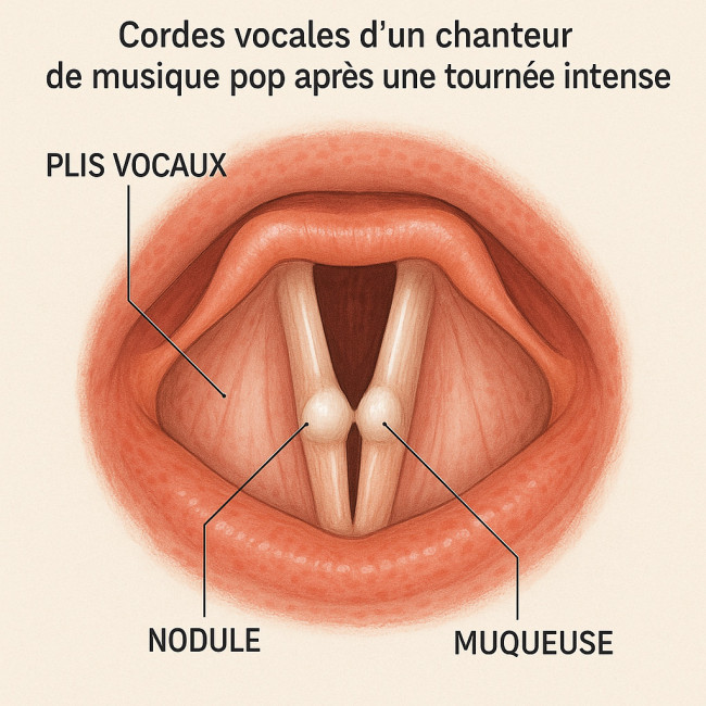 infographie montrant des nodules sur les cordes vocales