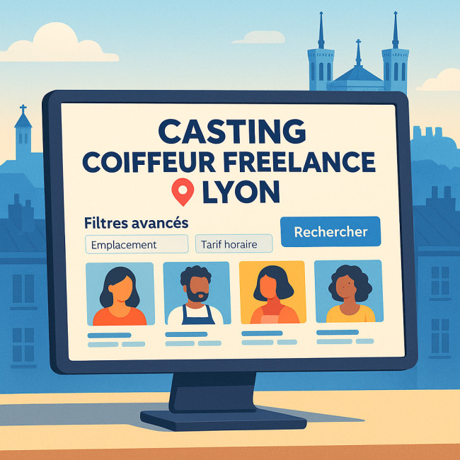 Illustration stylisée d'une annonce de coiffeur freelance à Lyon