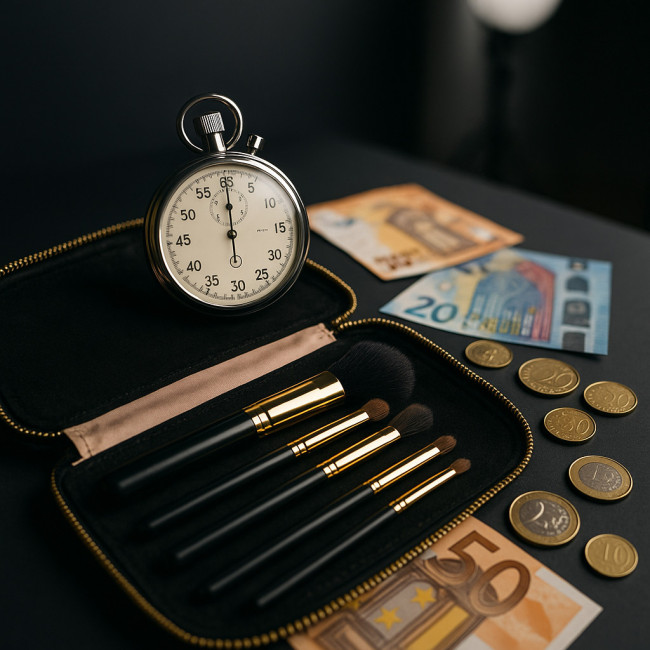 chronomètre et kit maquillage symbolisant optimisation du temps