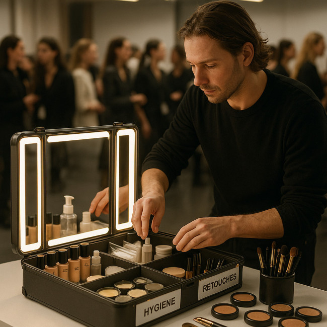 Organisation du poste maquillage en trois zones distinctes