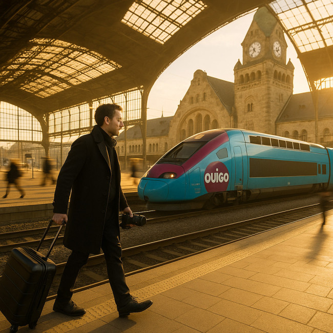 photographe se dirigeant vers le TGV à la gare de Metz