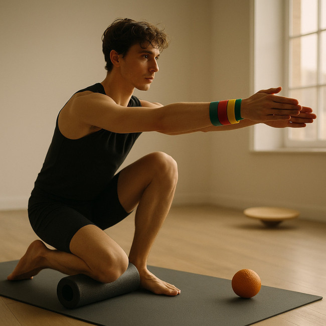 Danseur contemporain utilisant divers outils de préparation