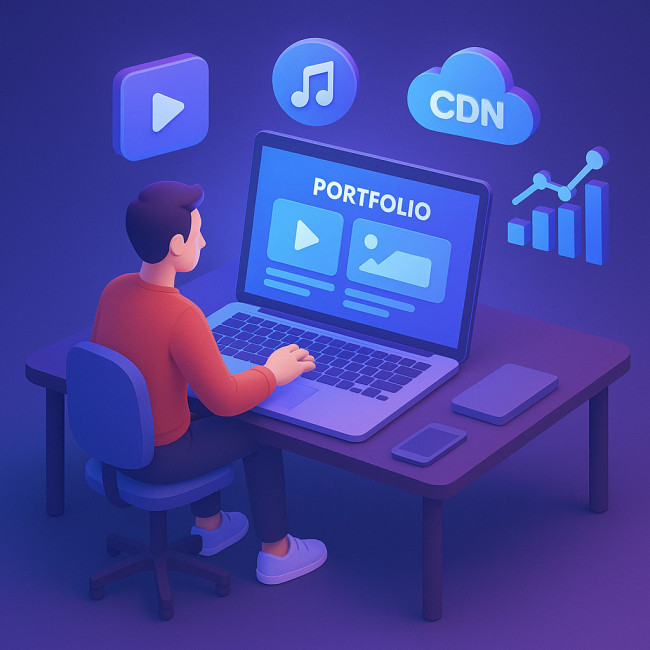 Illustration d'un créateur optimisant son portfolio vidéo interactif