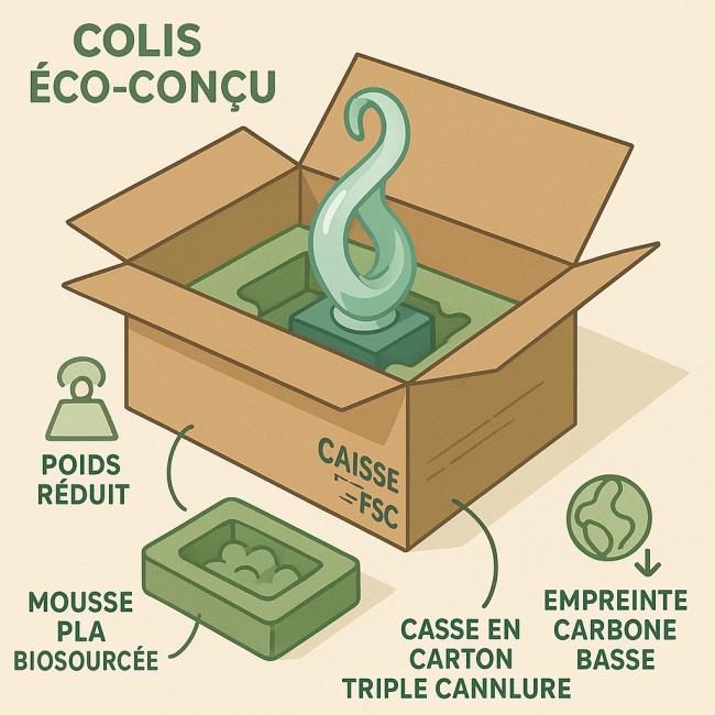 Illustration d'un emballage éco-conçu pour sculpture fragile