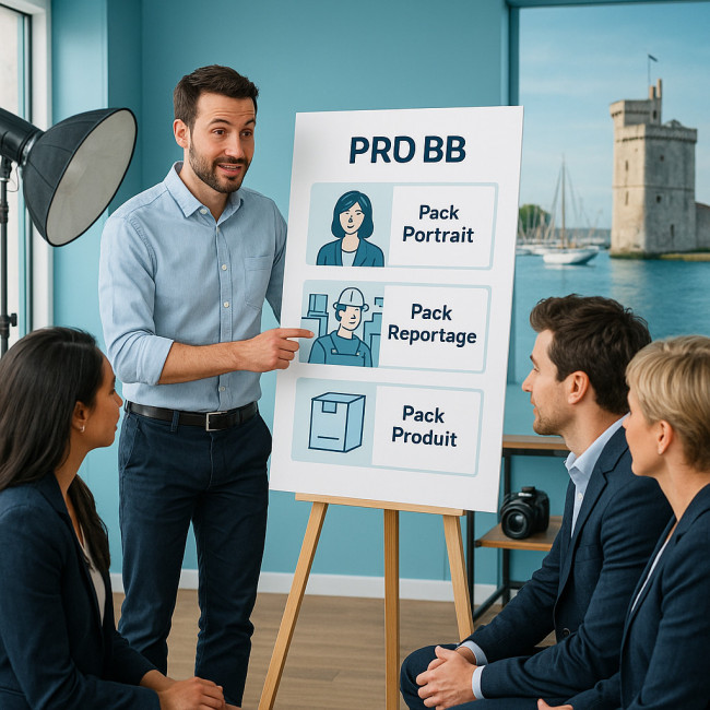 Illustration des trois packs photo B2B proposés à La Rochelle