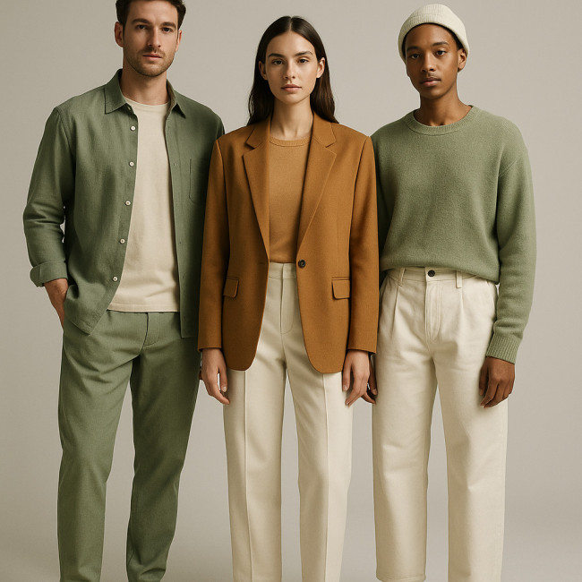 Lookbook montrant des silhouettes harmonisées par une palette couleurs complémentaire