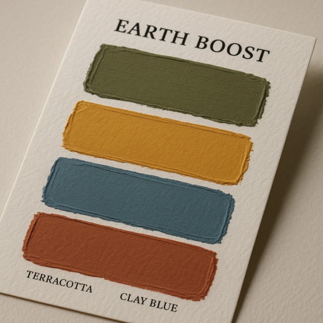 Palette Earth Boost vert mousse ocre solaire bleu argile rouge terre battue