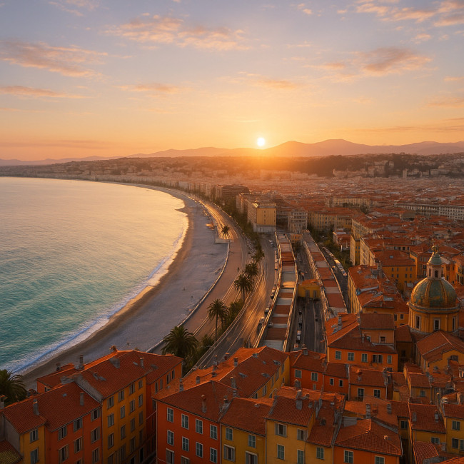 Panorama aube sur la baie de Nice