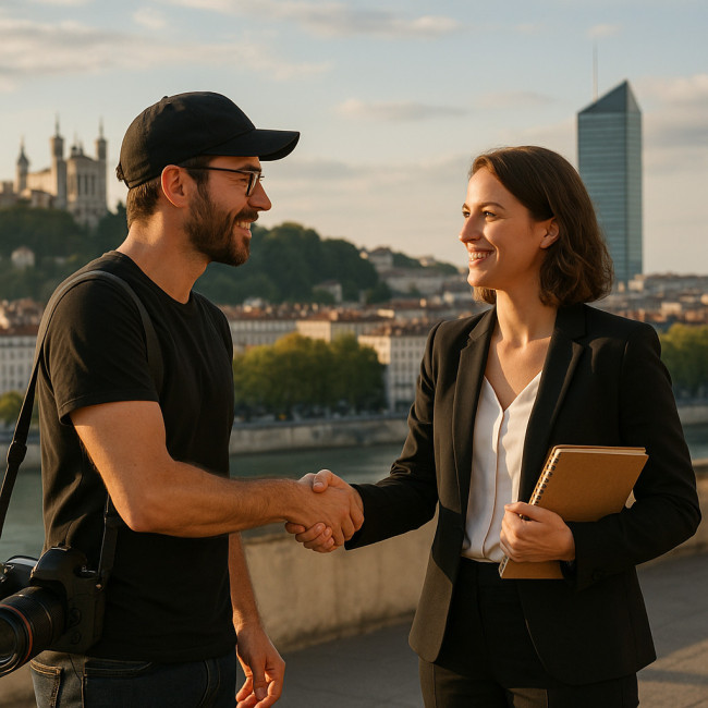 Photographe et cheffe de projet lyonnaise scellant un partenariat