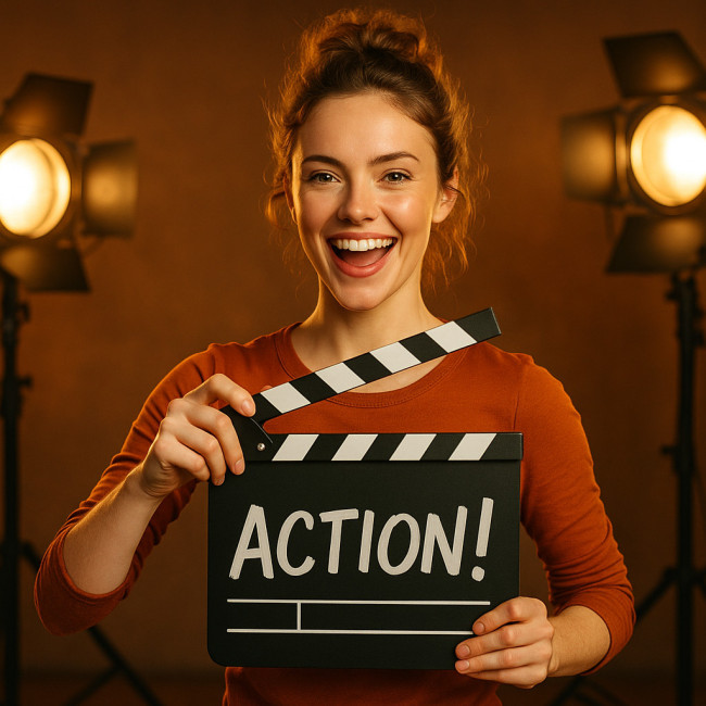 Actrice confiante prête à tourner en anglais