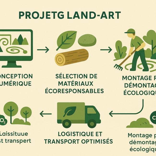 Schéma des quatre phases d'un projet de land art