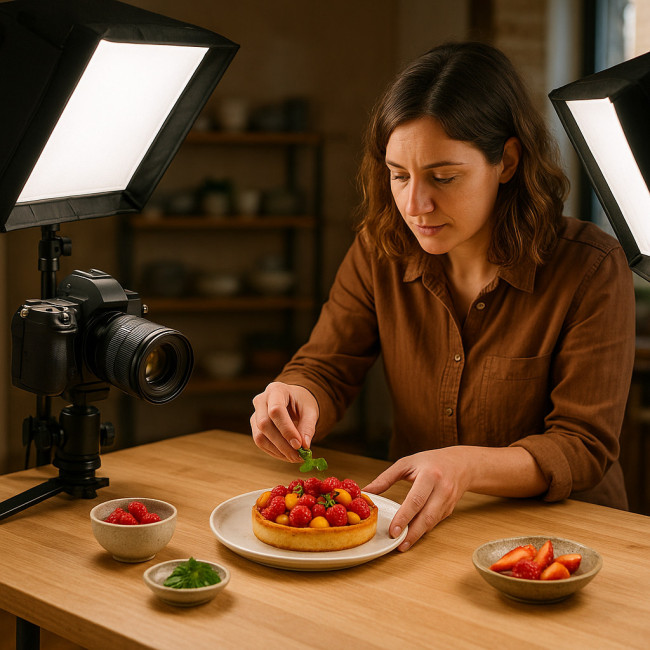 Studio photo culinaire à Angers avec styliste et éclairage LED
