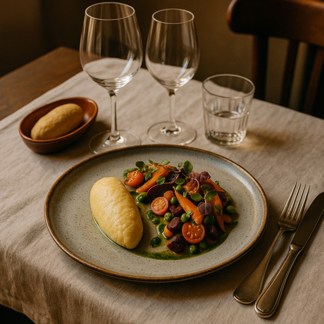 table lyonnaise dressée pour un shooting culinaire