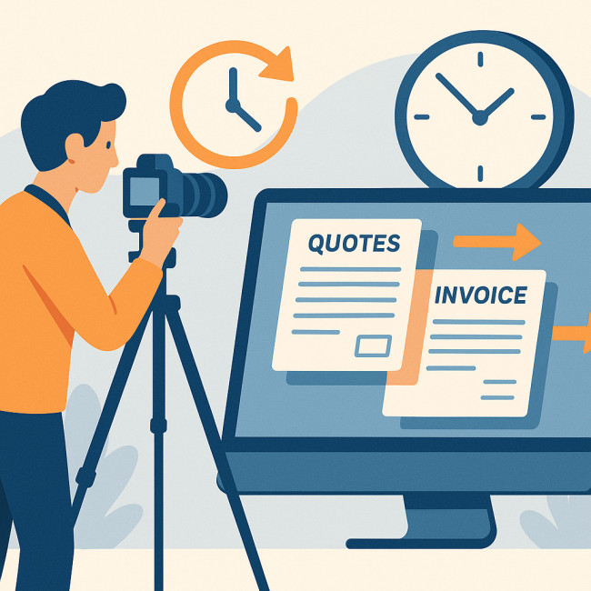 Illustration d'un photographe automatisant sa facturation sur ordinateur