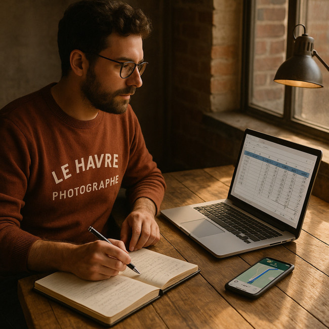 Photographe calculant son pack déplacement