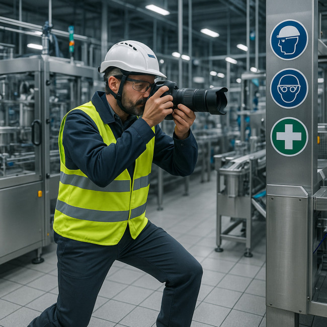 photographe industriel à Tours équipé d'EPI dans une usine