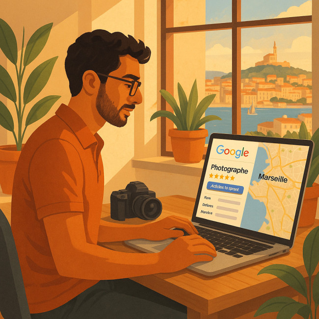 Photographe marseillais travaillant sur son Google Business Profile