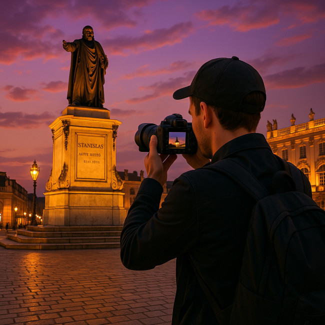 photographe à Nancy prenant une photo Place Stanislas