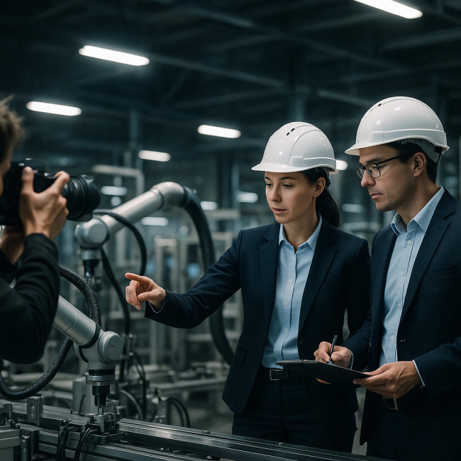 reportage photo industriel avec ingénieurs en usine